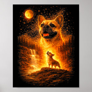 Fransosen ylar mot månen vintage mystisk hundF Poster