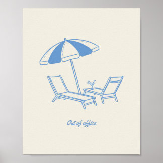 "Frånvarande" minimalistisk blå linje konst Strand Poster