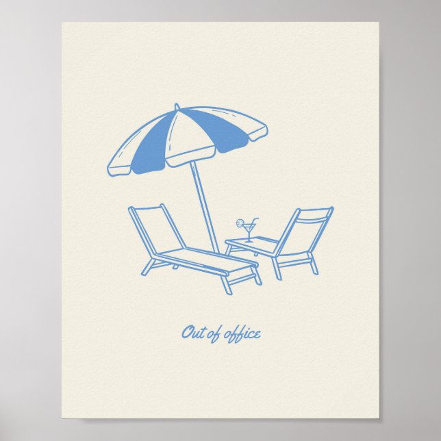 "Frånvarande" minimalistisk blå linje konst Strand Poster (Framsidan)