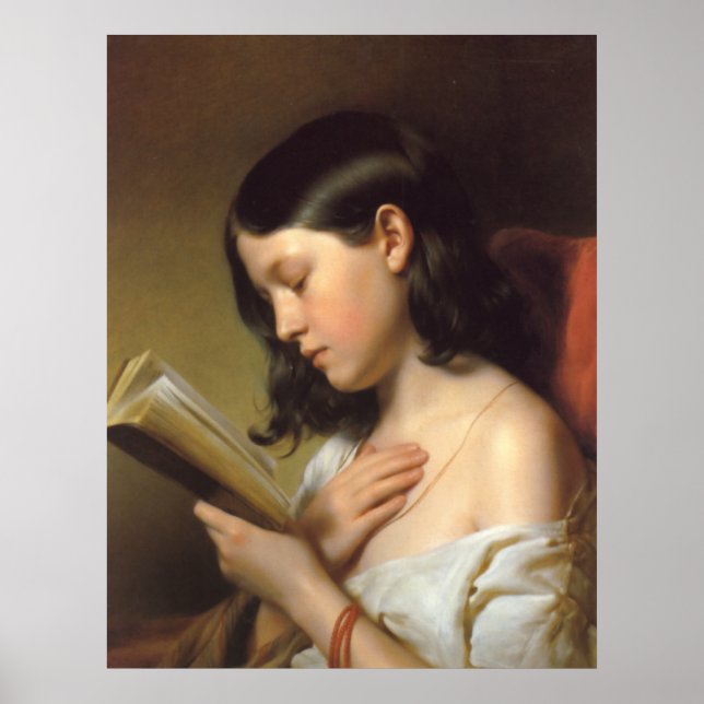 Franz Eybl - Lesendes Mädchen (Reading Girl), 1850 Poster (Framsidan)