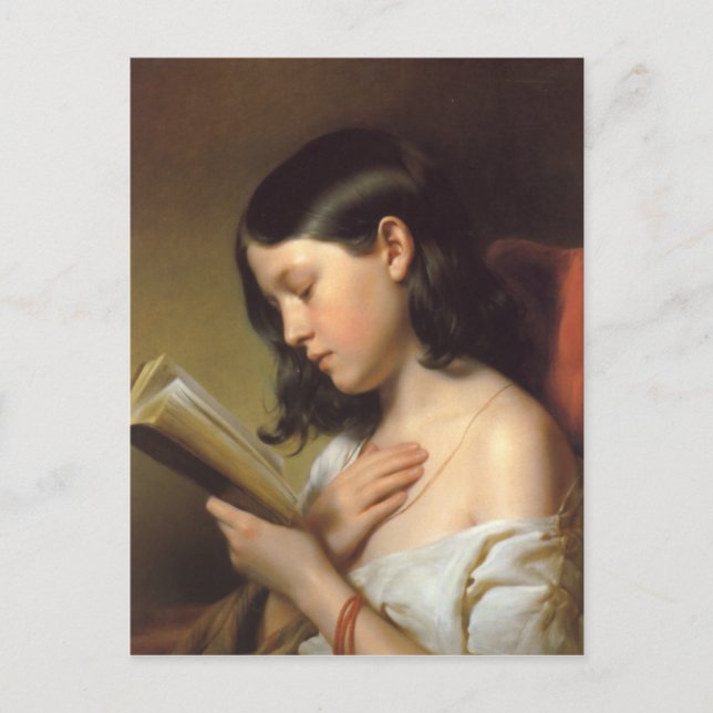 Franz Eybl - Lesendes Mädchen (Reading Girl), 1850 Vykort (Framsida)