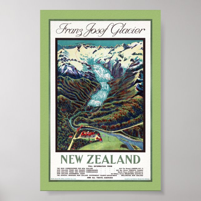 Franz Josef Glacier Vintage Resor Affisch (Framsidan)