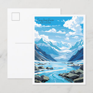 Franz Josef Glacier vintage resor illustration Vykort