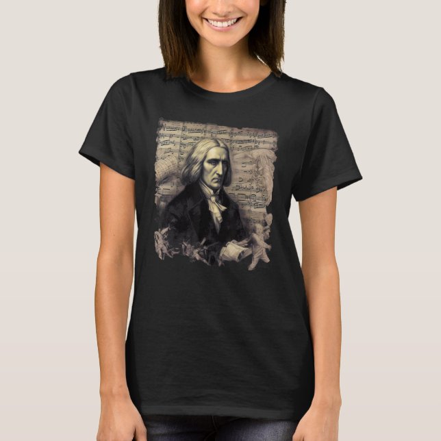 Franz Liszt Music Pianist Piano T Shirt (Framsida)