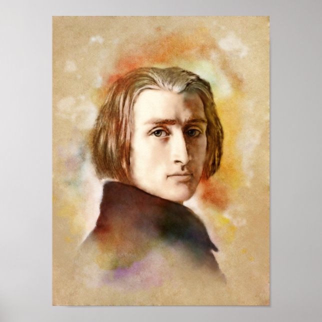 Franz Liszt Porträtt im Aquarell Stil Poster (Framsidan)