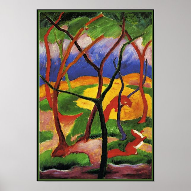 Franz Marc abstrakt art, Weasels Spela Poster (Framsidan)