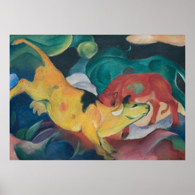 Franz Marc Abstrakt ko målning Röd Grön Gul Poster (Framsidan)