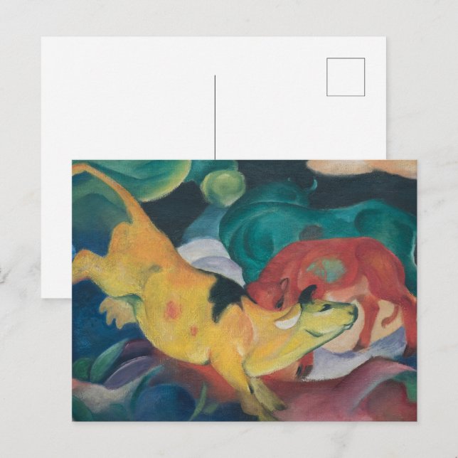 Franz Marc Abstrakt ko målning Röd Grön Gul Vykort (Fram/baksida)