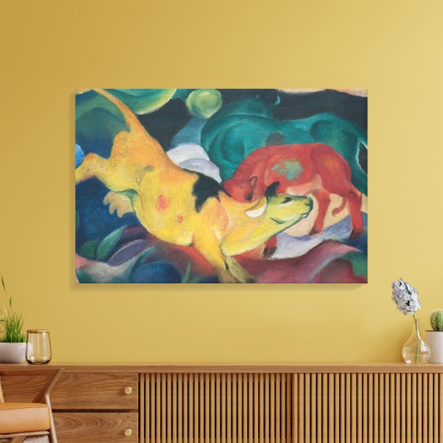 Franz Marc Abstrakt kor Målning Röd Grön Gul Canvastryck (Insitu (Vardagsrum))