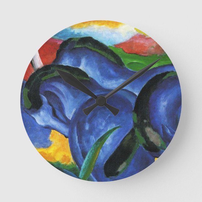 Franz Marc blåtthästar tar tid på Rund Klocka (Framsida)