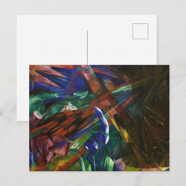 Franz Marc Djuröden Röd Blå Expressionistisk Konst Vykort (Fram/baksida)