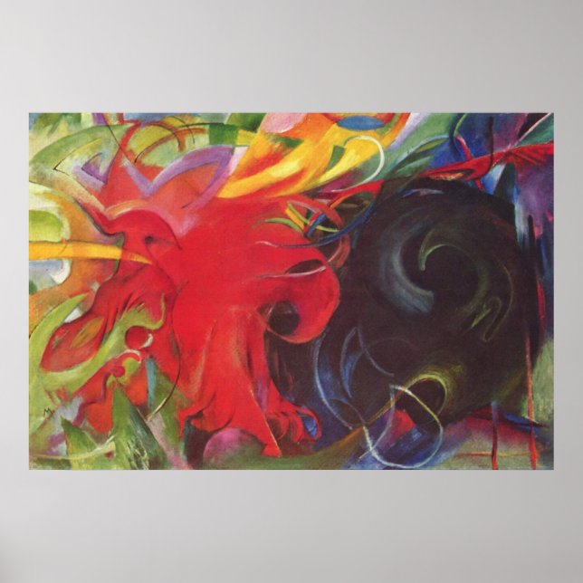 Franz Marc - Fighting Forms 1914 Färg Black Red Poster (Framsidan)