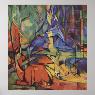 Franz Marc - Hjort i Skogen II 1913-14 Måne Fawn Poster