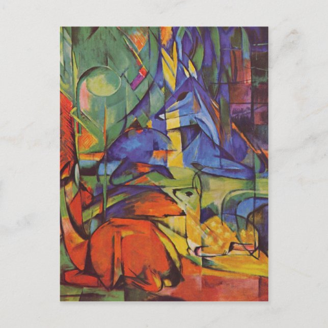 Franz Marc - Hjortar i skogen Vykort (Framsida)