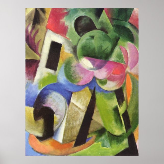 Franz Marc - House w/Träd Small Composition 1914 Poster (Framsidan)