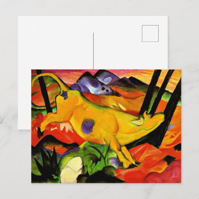 Franz Marc-målning, Gulten Cow Vykort (Fram/baksida)