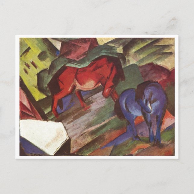 Franz Marc - Red & Blue Horse 1912 Pappra hästar Vykort (Framsida)