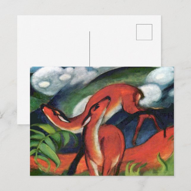 Franz Marc Röd Hjort II Expressionistisk målning Vykort (Fram/baksida)