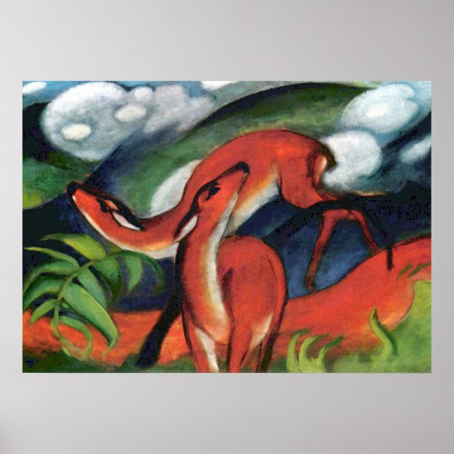 Franz Marc Rött hjort II Expressionistisk målning Poster (Framsidan)