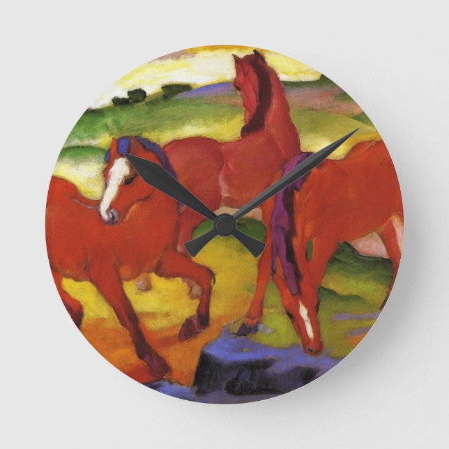 Franz Marc tar tid på betande hästar Rund Klocka (Framsida)