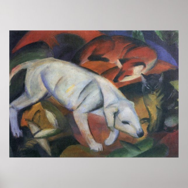 Franz Marc - Tre djur 1912 hund rävolja Poster (Framsidan)