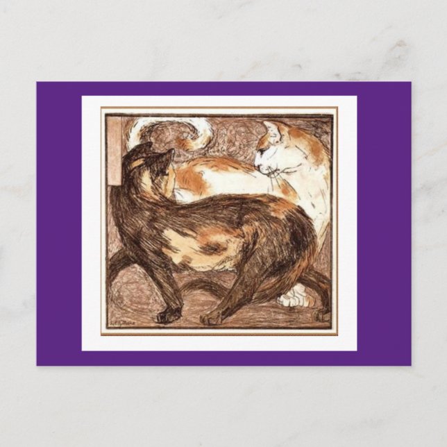 Franz Marc, två katter, fin konst Vykort (Framsida)