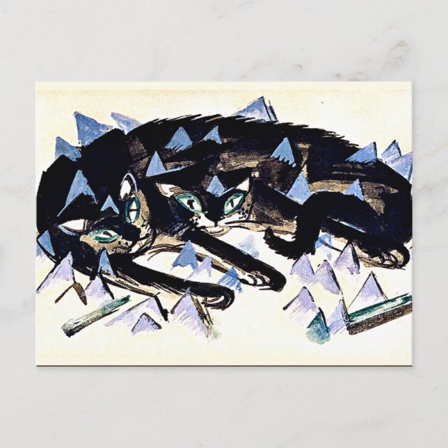 Franz Marc - Två Svarta katter Vykort (Framsida)