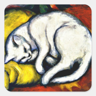 Franz Marc - Vita Katten, bra konsmålning Fyrkantigt Klistermärke