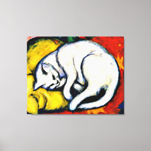 Franz Marc - White Cat. berömd-målning Canvastryck