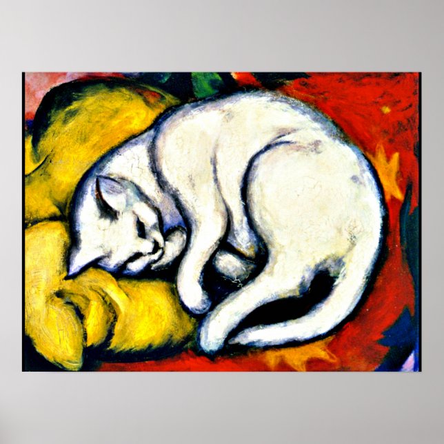 Franz Marc - White Cat. berömd-målning Poster (Framsidan)