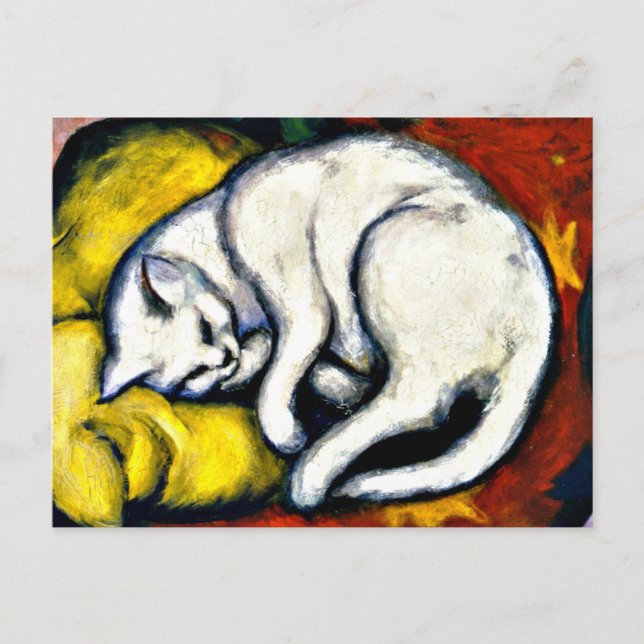 Franz Marc - White Cat. Franz Marc 1912-målning. Vykort (Framsida)