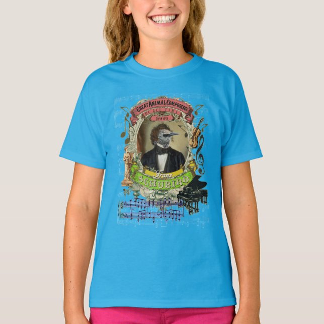 Franz Schubird djur kompositörSchubert parodi Tee Shirt (Framsida)