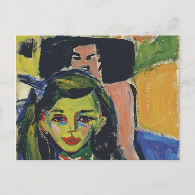 Fränzi framför Carved Ordförande av Ernst Kirchner Vykort (Framsida)