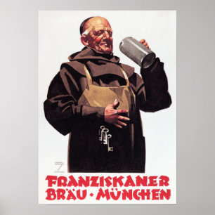 FRANZISKANER BRAU MUNCHEN & German Vintage Beer Poster