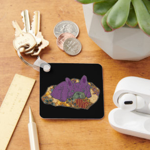 Französische Bulldogge auf Kissen Nyckelring