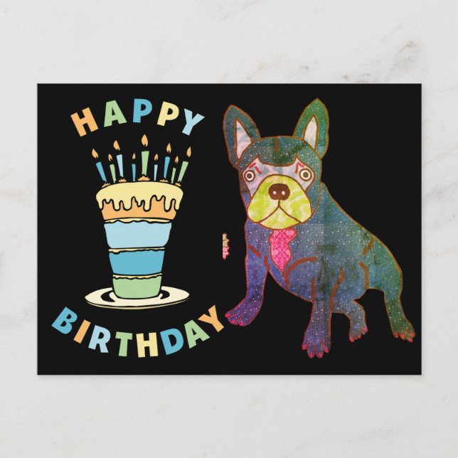 Französische Bulldogge Birthday French Bulldog Vykort (Framsida)