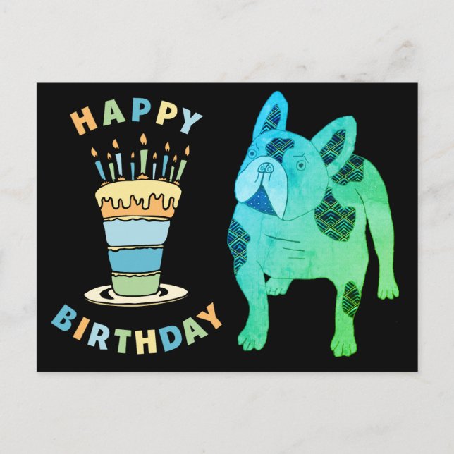 Französische Bulldogge Birthday French Bulldog Vykort (Framsida)