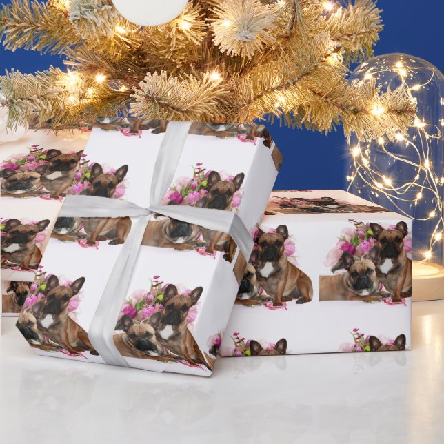 Französische Bulldogge Blumen French Bulldog Feier Presentpapper (Helgdagar)