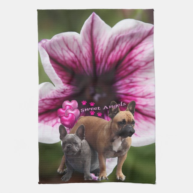 Französische Bulldogge Blumen French Bulldog  Kökshandduk (Vertikal)