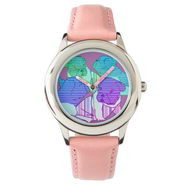 Französische Bulldogge Comic Neon French Bulldog Armbandsur (Framsida)