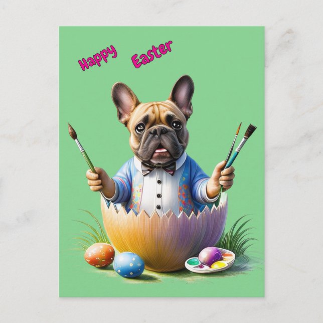 Französische Bulldogge Ei Ostern French Bulldog Vykort (Framsida)
