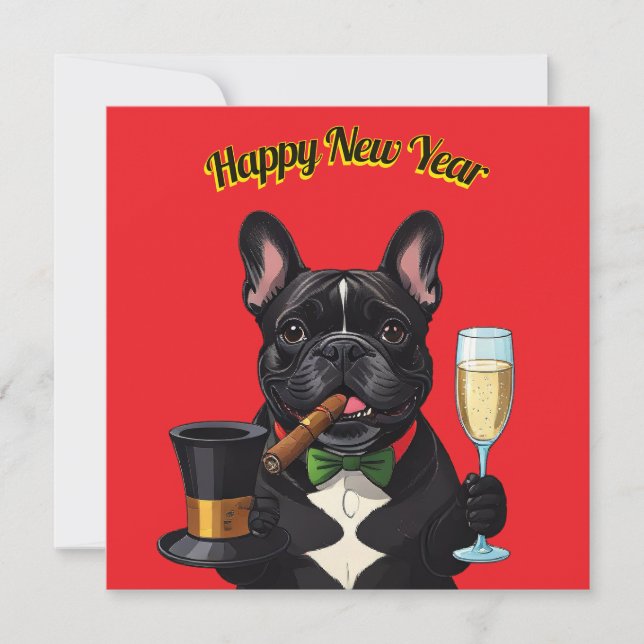 Französische Bulldogge French Bulldog Neujahr Julkort (Framsida)