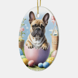Französische Bulldogge Frohe Ostern French Bulldog Julgransprydnad Keramik