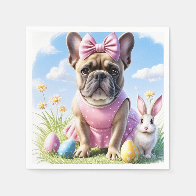Französische Bulldogge Frohe Ostern French Bulldog Pappersservett (Framsidan)