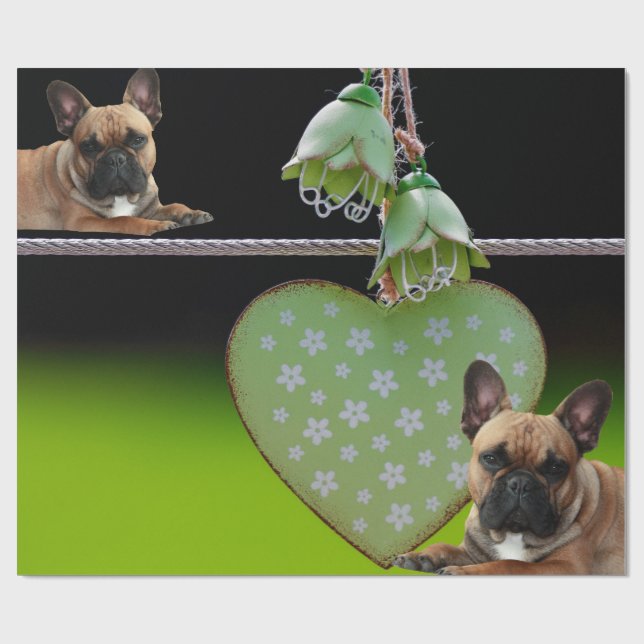 Französische Bulldogge Grünes Herz French Bulldog Presentpapper (Platt)