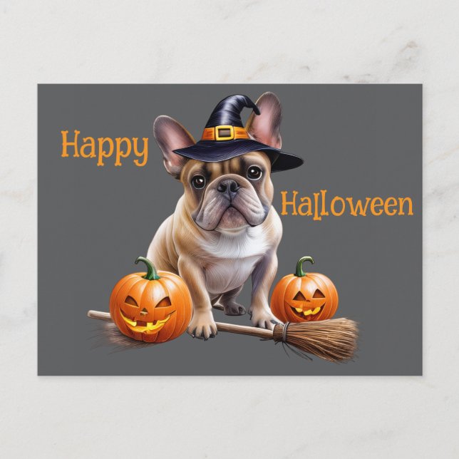Französische Bulldogge Halloween Kürbisse Bulldog Vykort (Framsida)