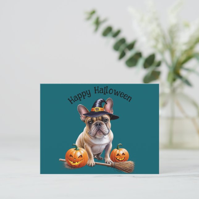   Französische Bulldogge Halloween  Vykort (Stående Fram)