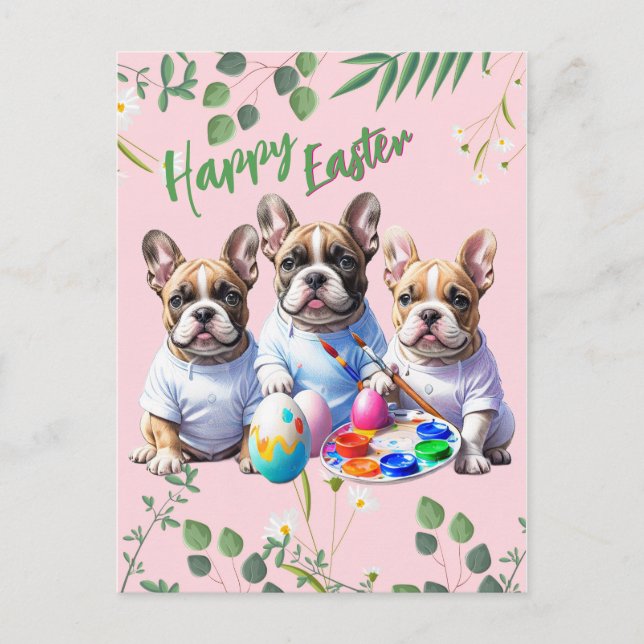 Französische Bulldogge Happy Easter French Bulldog Helg Vykort (Framsida)
