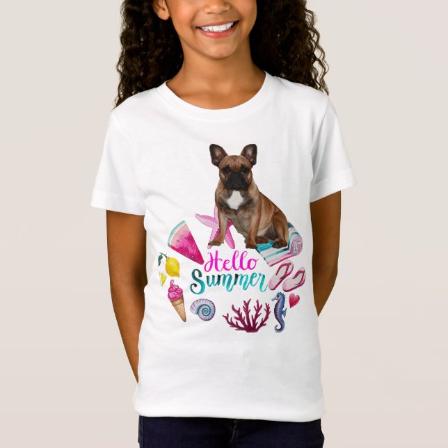 Französische Bulldogge Happy Summer French Bulldog T Shirt (Framsida)