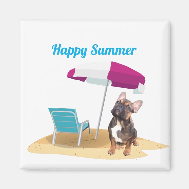  französische Bulldogge happy Summer Magnet (Framsidan)